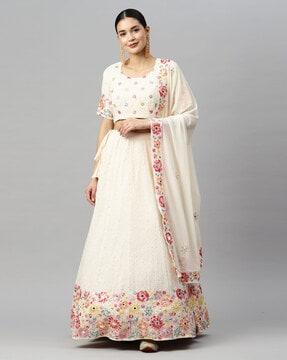 floral embroidered lehenga choli set with dupatta