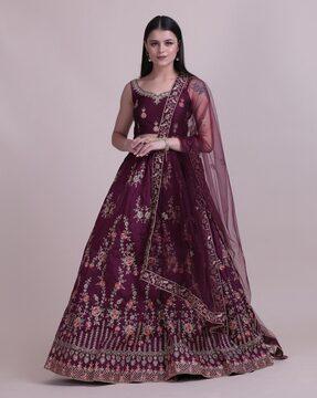 floral embroidered lehenga choli set with dupatta