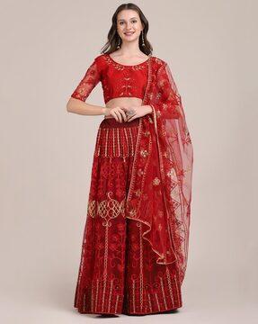 floral embroidered lehenga choli set with dupatta