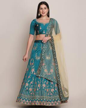 floral embroidered lehenga choli set with dupatta