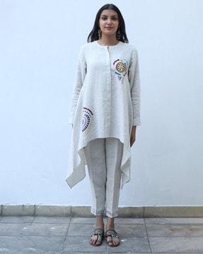 floral embroidered linen tunic