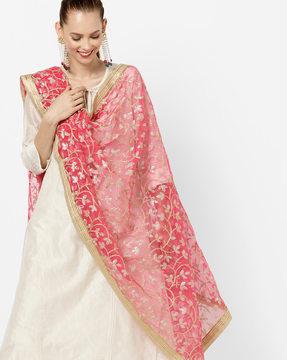 floral embroidered net dupatta