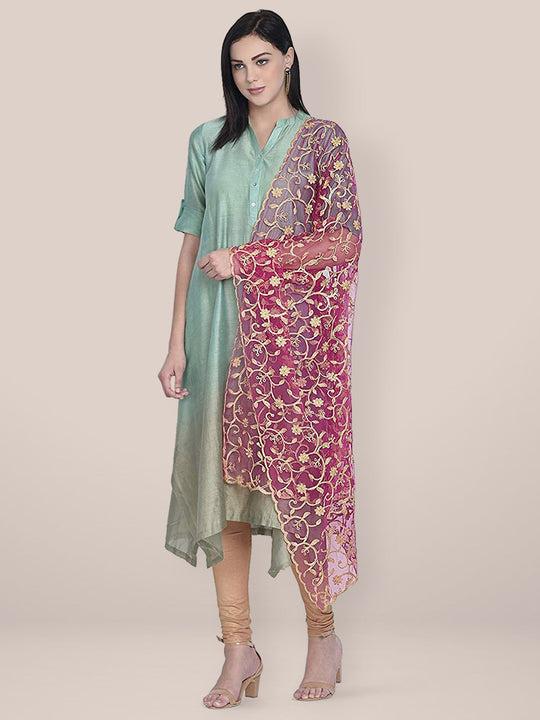 floral embroidered net dupatta