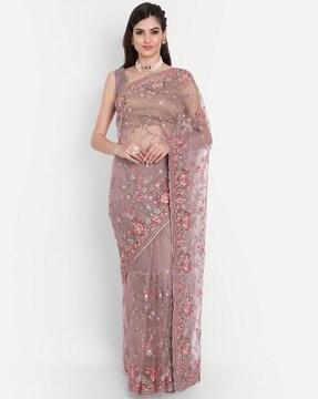 floral embroidered net saree