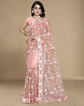 floral embroidered net saree