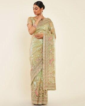 floral embroidered net saree