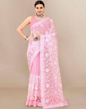 floral embroidered net saree