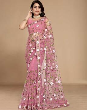 floral embroidered net saree