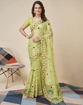 floral embroidered net saree