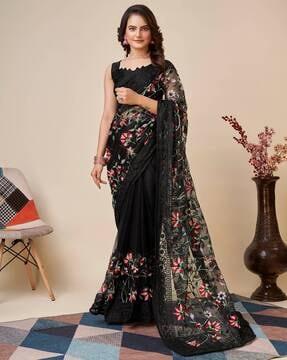 floral embroidered net saree