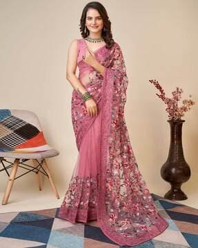 floral embroidered net saree