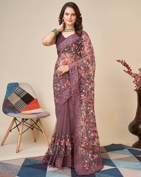 floral embroidered net saree