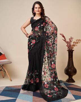 floral embroidered net saree