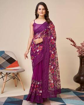 floral embroidered net saree