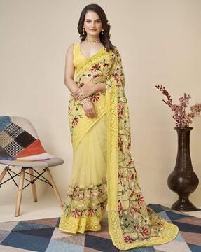 floral embroidered net saree