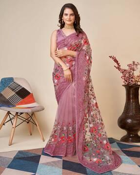 floral embroidered net saree