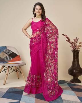 floral embroidered net saree