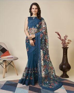 floral embroidered net saree