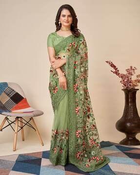 floral embroidered net saree