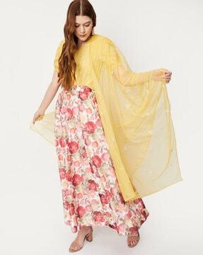 floral embroidered net stole