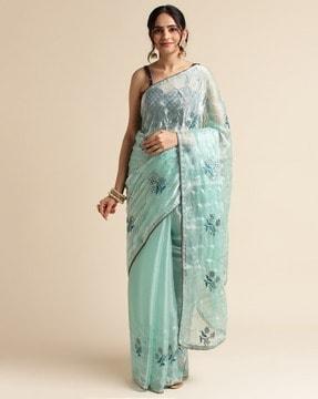 floral embroidered organza saree