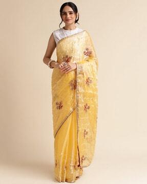 floral embroidered organza saree