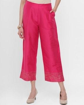 floral embroidered pants with insert pockets