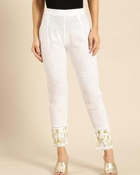 floral embroidered pants with slip pockets