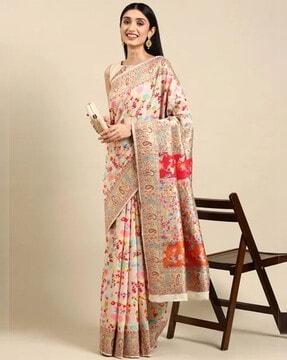 floral embroidered pashmina saree