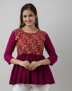 floral embroidered peplum top