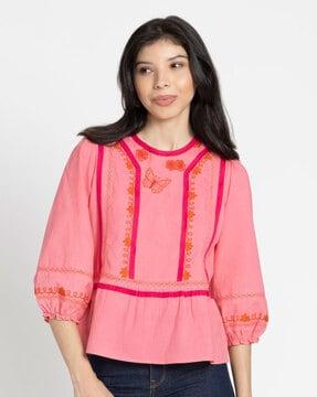 floral embroidered peplum top