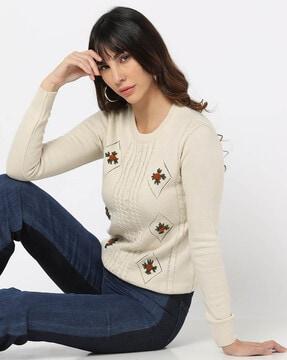 floral embroidered regular fit sweater