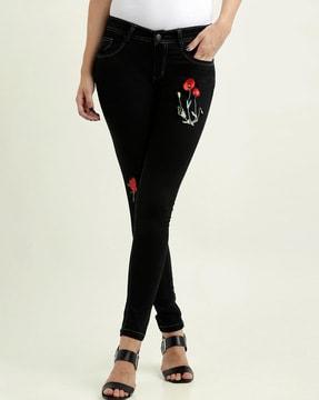 floral embroidered relaxed jeans