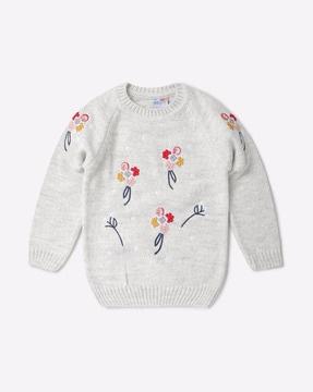 floral embroidered round-neck sweater