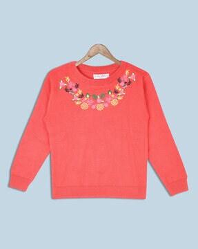 floral embroidered round-neck sweatshirt