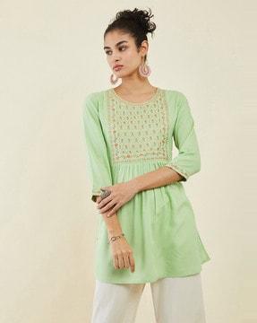 floral embroidered round-neck tunic