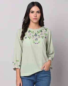floral embroidered round-neck tunic