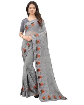 floral embroidered saree with blouse piece