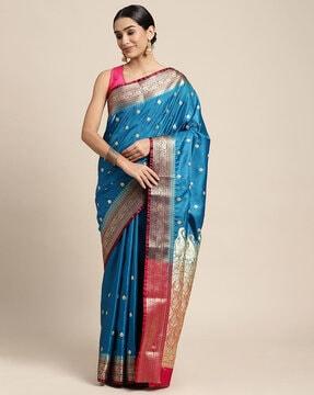 floral embroidered saree with blouse piece