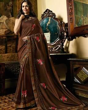 floral embroidered saree with blouse piece