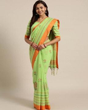 floral embroidered saree with tassels