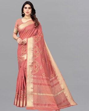 floral embroidered saree with temple border