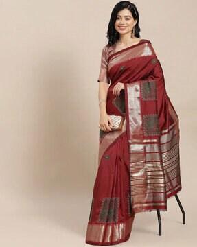 floral embroidered saree with temple border