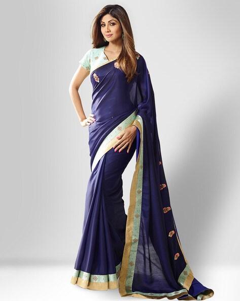 floral embroidered saree with zari border