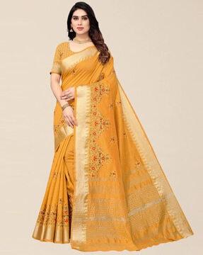 floral embroidered saree with zari border