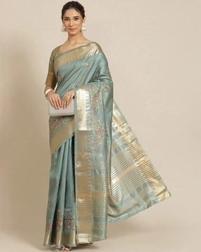 floral embroidered saree with zari border