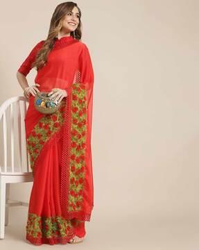 floral embroidered saree