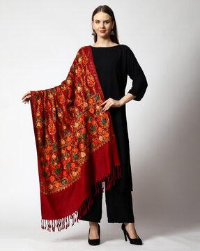 floral embroidered shawl with fringes