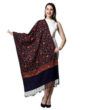 floral embroidered shawl with tassels