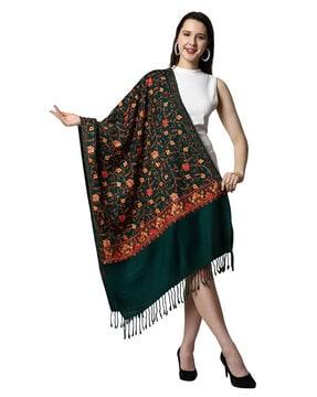 floral embroidered shawl with tassels